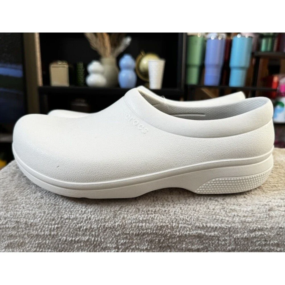 NWT Crocs 205073 On The Clock Slip Resistant Shoes Work Slip On White M9 W11